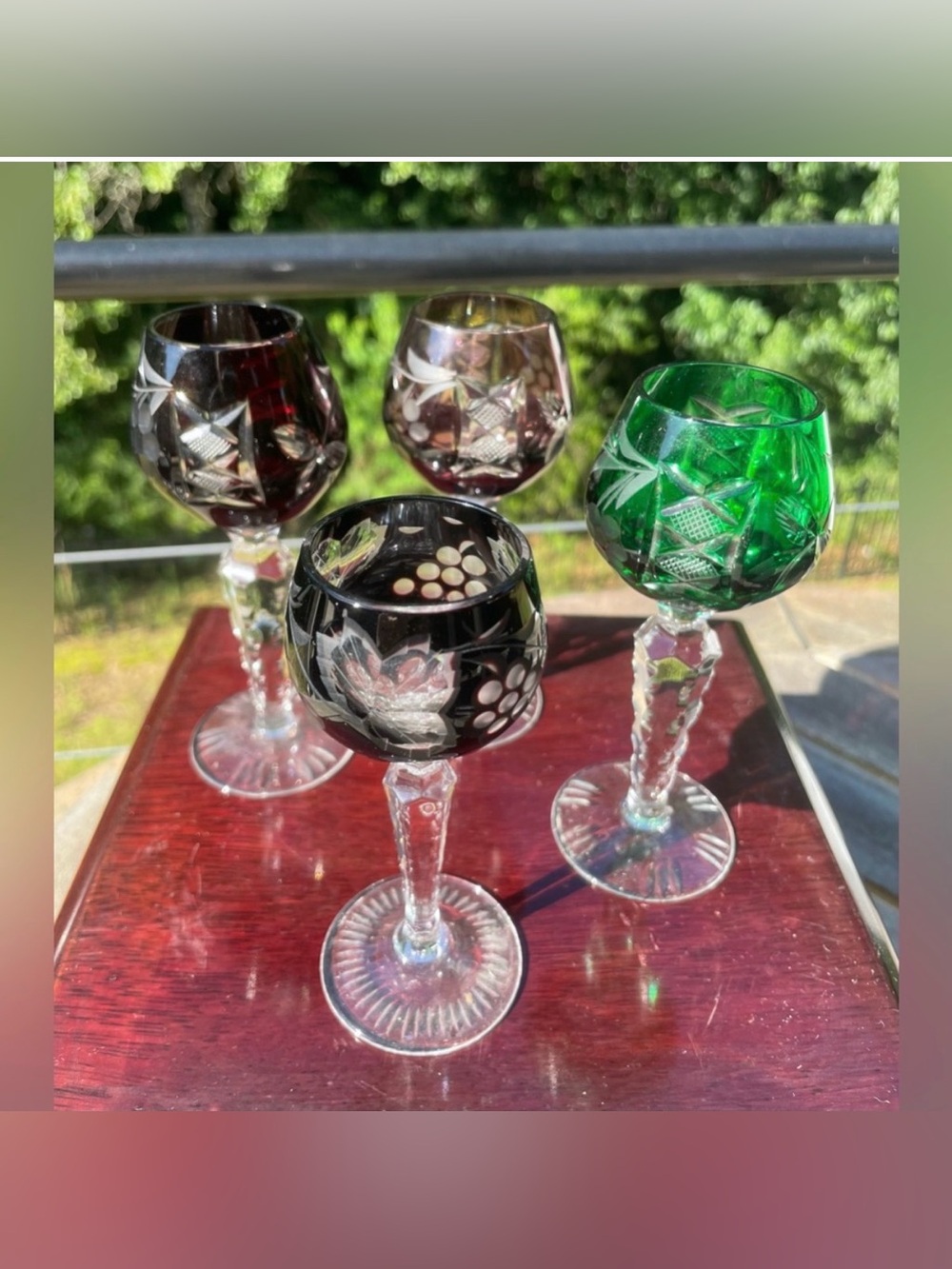 Vintage Cut to Clear Crystal Cordial Glasses Set of 4 Multi-Color